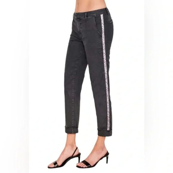 Sundry Stripe Roll-Up Chino Trousers Black Glitter Star Lining Size 27 NWT - Picture 1 of 7
